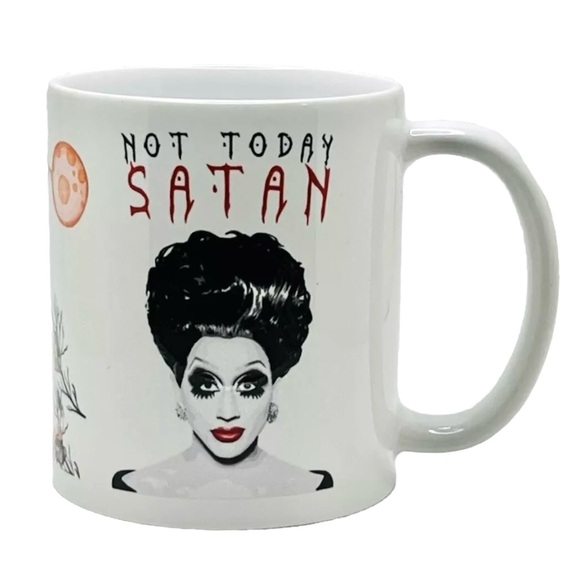 NOT TODAY SATAN Funny Halloween Spooky Coffee Cup/Mug 11oz White Multicolor NEW - Picture 3 of 10